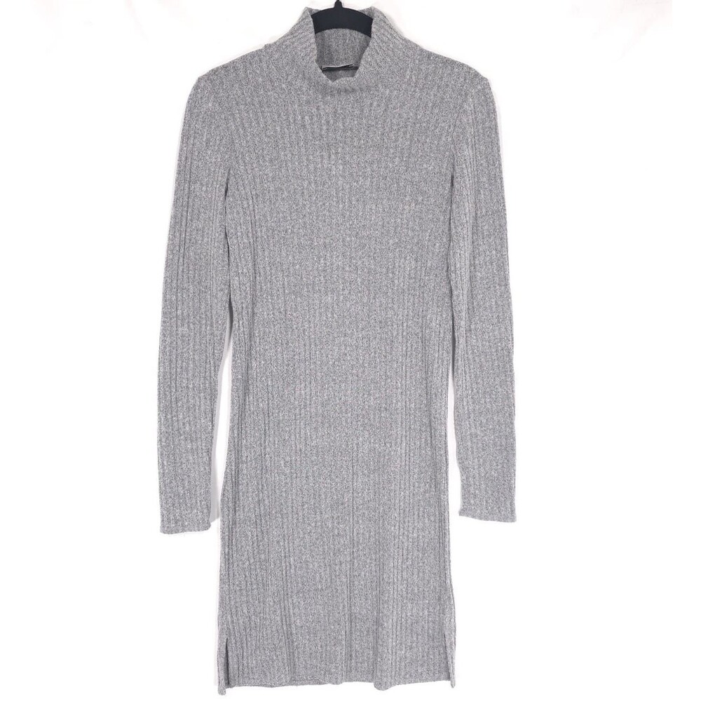 Wilfred Free Size S Ribbed Knit Sweater Dress Gray Long Sleeve Mock Neck Women